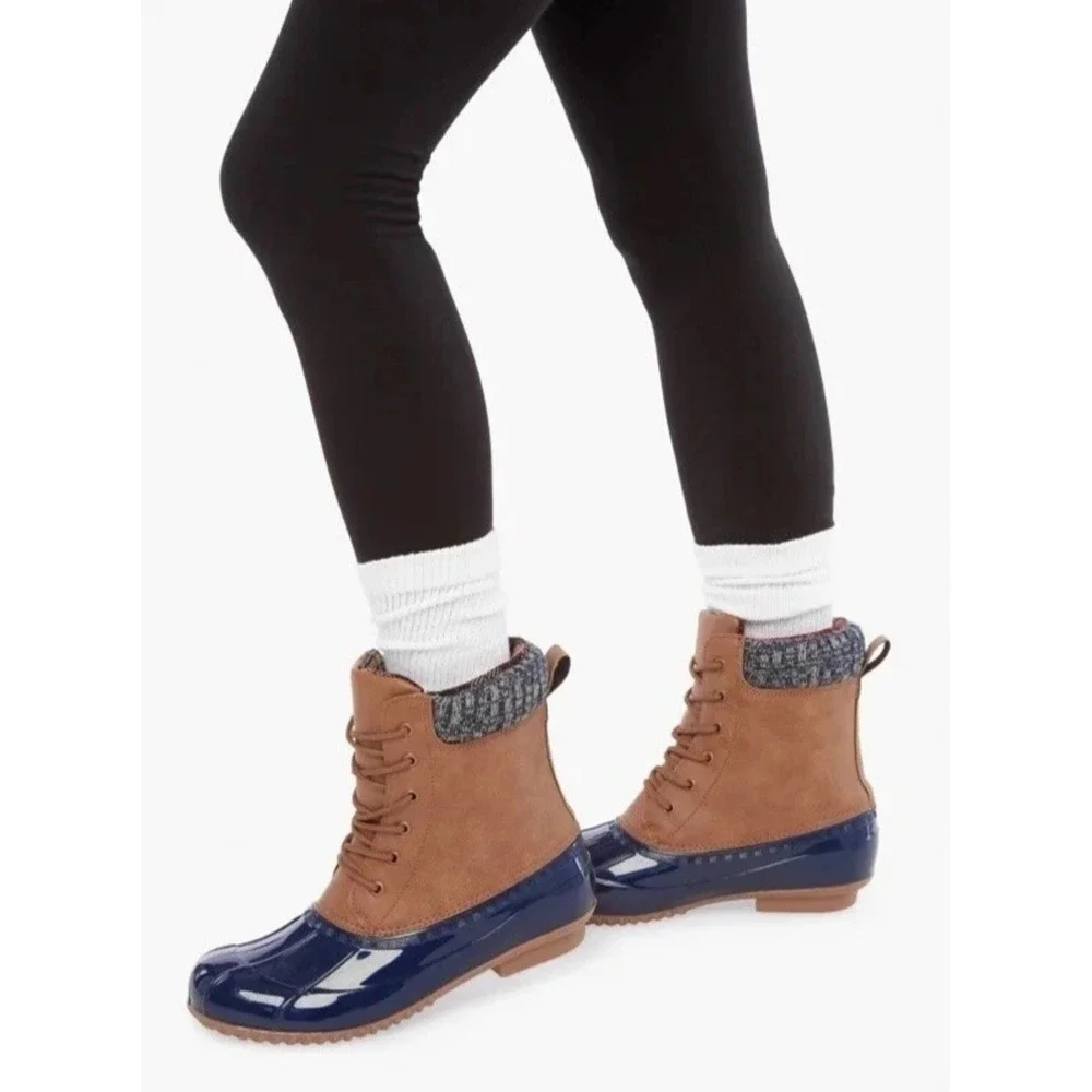 Women's Cold Weather Evi Duck Boot‎ Brown/Navy Size 6 JUSTFAB New Outdoor Chore